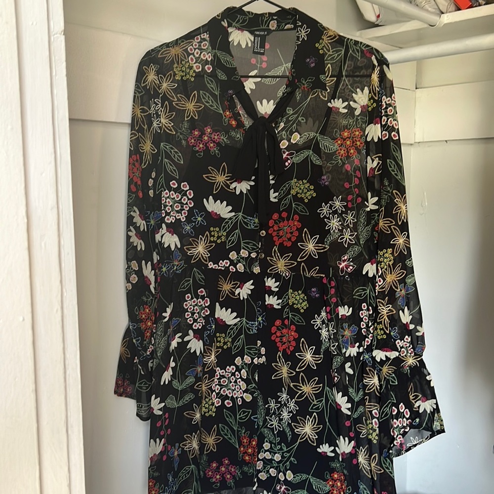 Forever 21 sheer floral dress with slip, size M